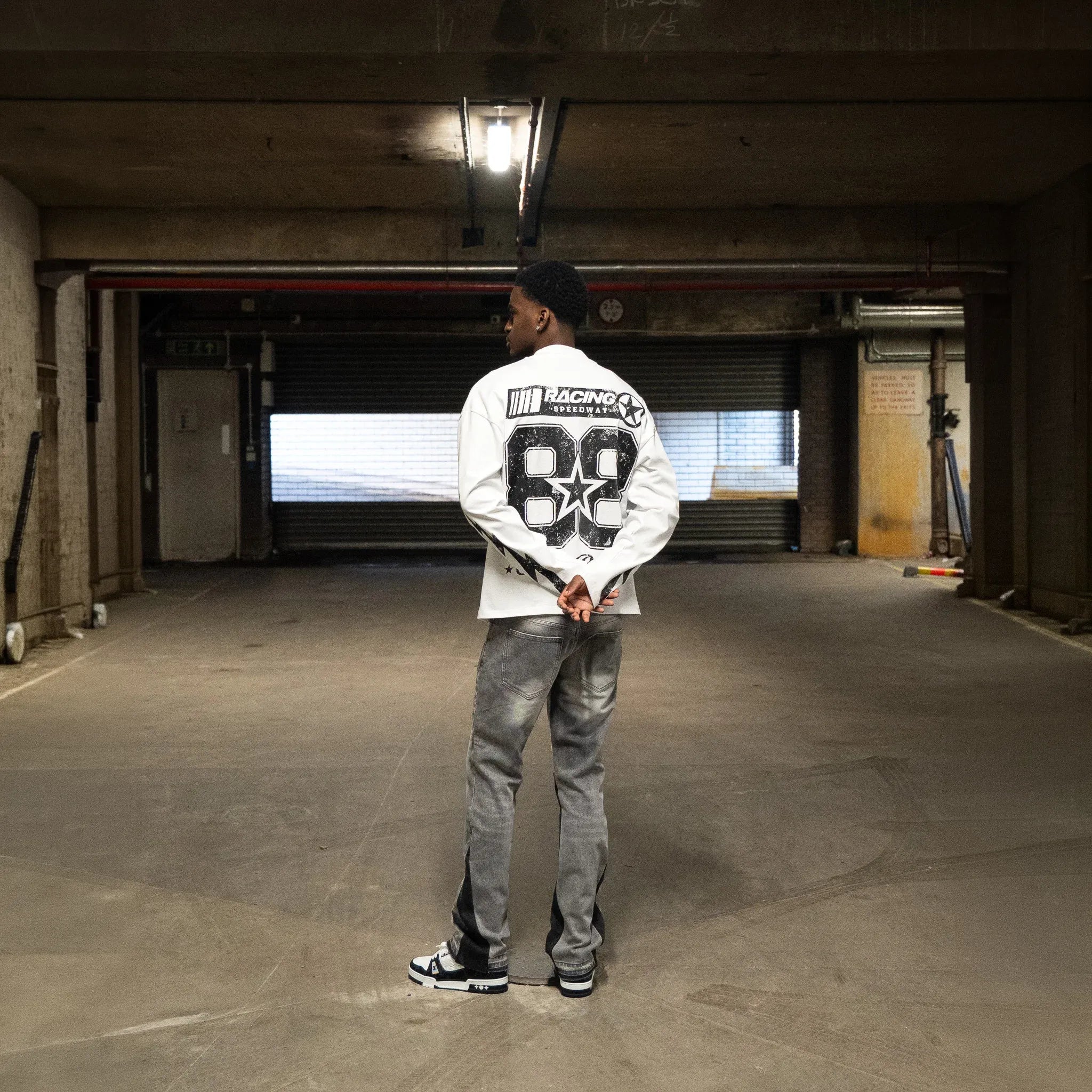 Back View of SIARR Speedway L/S White T-Shirt